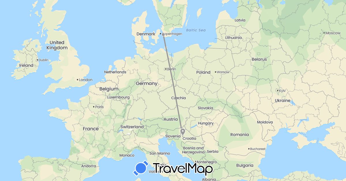TravelMap itinerary: driving, plane in Croatia, Sweden (Europe)
