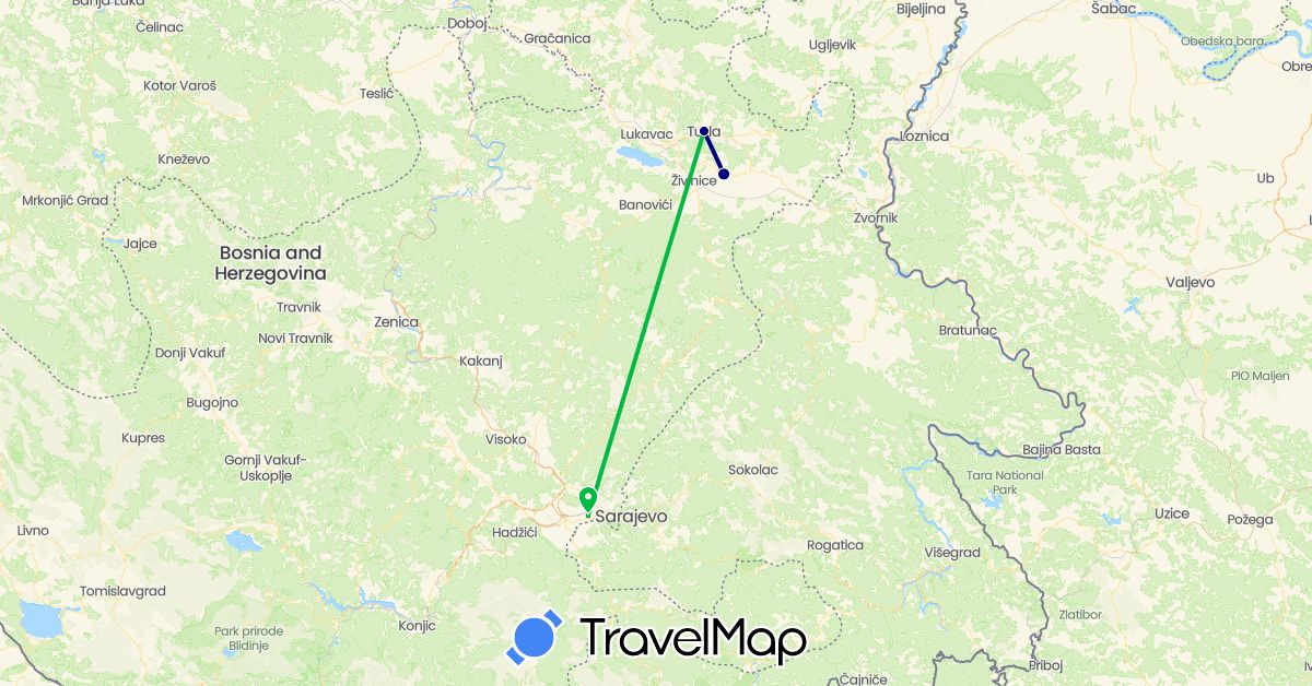 TravelMap itinerary: driving, bus in Bosnia and Herzegovina (Europe)